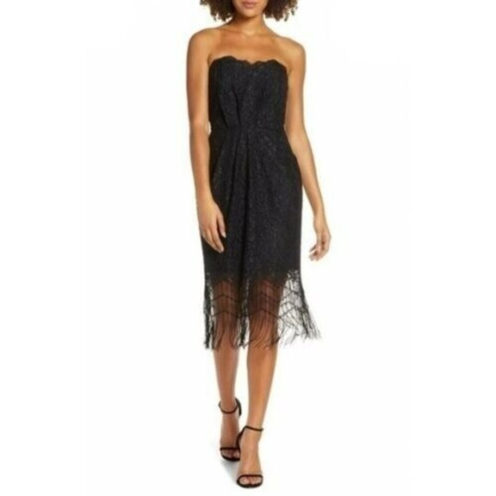 Harlyn Womens Strapless Fringe Cocktail Dress Size XS New